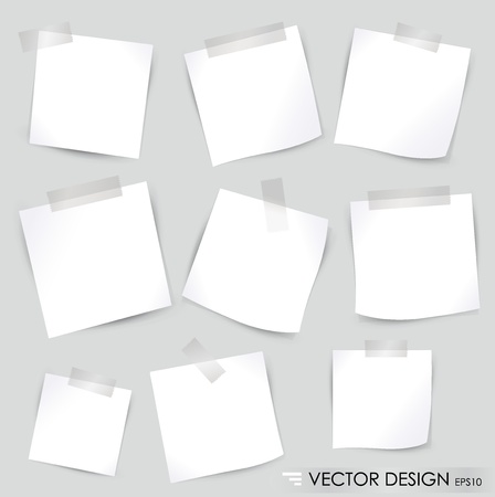 Collection of various white note papers, ready for your message. Vector illustration.のイラスト素材