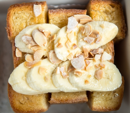 Honey toast with bananaの写真素材