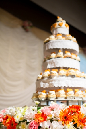 Wedding cake of cupcakesの写真素材