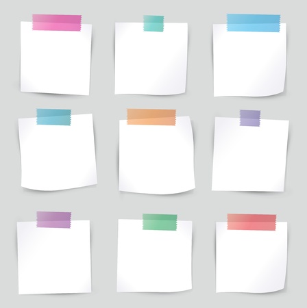 Collection of various white note papers, ready for your message   illustration のイラスト素材