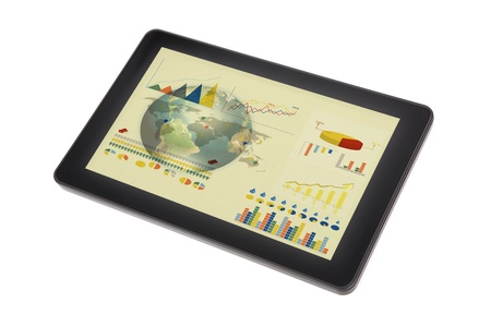 Touch screen device with  graph and earth (Elements of this image furnished by NASA)の写真素材