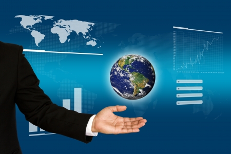 Earth on Businessman handの写真素材