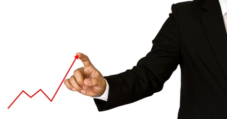 Businesswoman hand write graph isolated on whiteの写真素材