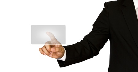 Business hand pushing a button on a touch screen interfaceの写真素材
