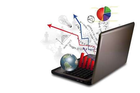 Laptop and financial Graphsの写真素材