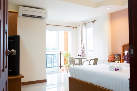 Interior of modern comfortable hotel roomの写真素材