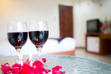 Wine glasses on the tableの写真素材