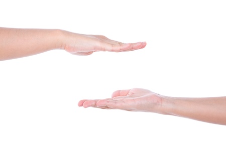 Two woman  hands isolated on white backgroundの写真素材