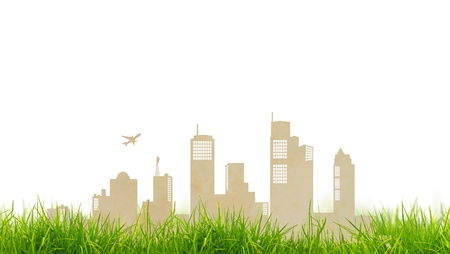 Paper cut of city and grassの写真素材