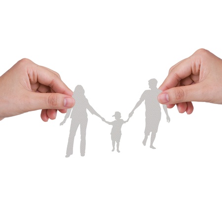 Hand with the paper cut of the familyの写真素材