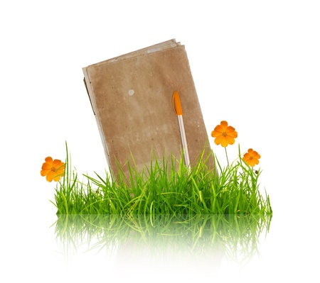 Book with flower and grassの写真素材