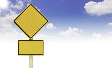 Blank road sign with a blue sky backgroundの写真素材
