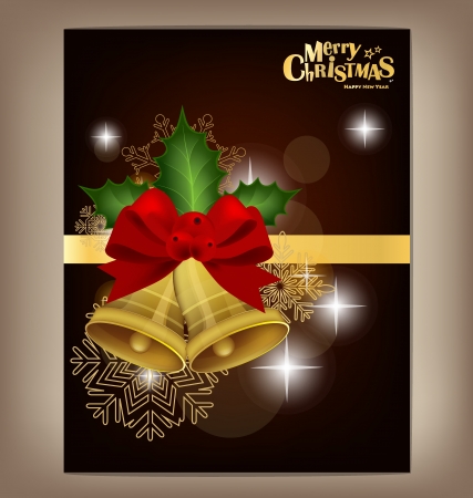 Happy New Year and Merry Christmas postcard with red ribbon, vector illustration.のイラスト素材