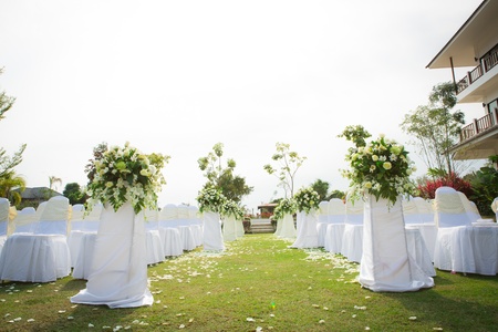 Wedding ceremony in a beautiful gardenの写真素材