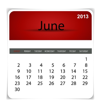 Simple 2013 calendar, June. All elements are layered separately in vector file. Easy editable.のイラスト素材
