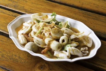 Thai seafood salad in thai restaurantの写真素材