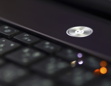 close-up of a power on buttonの写真素材