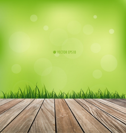 Fresh spring green grass and wood floorのイラスト素材