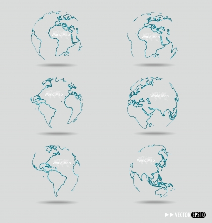 Set of Modern globe drawing concept. Vector illustration.のイラスト素材