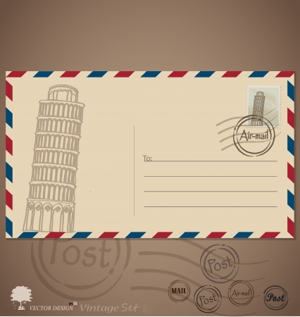 Vintage envelope designs with postage stamp. Illustration.のイラスト素材