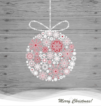 Christmas ball with snowflakes on wood background. illustration.のイラスト素材