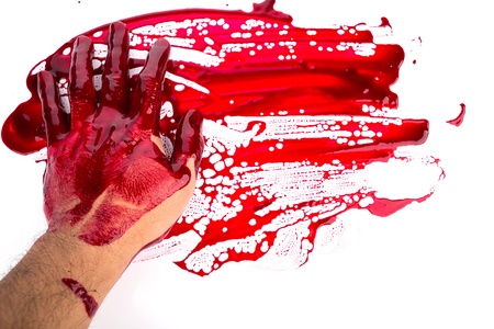 Halloween concept : bleeding hand on the white backgroundの写真素材
