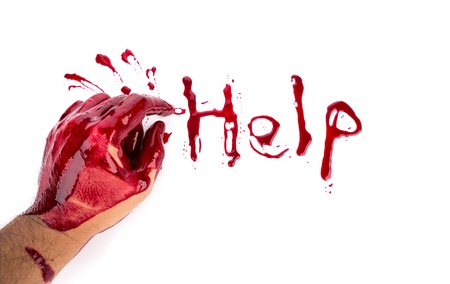 Halloween concept : bleeding hand on the white backgroundの写真素材