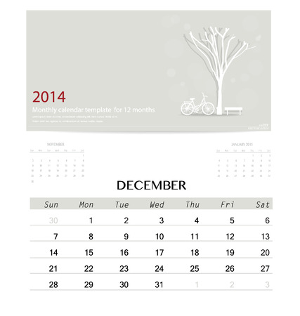 2014 calendar, monthly calendar template for December. Vector illustration.のイラスト素材