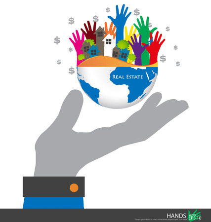 Hand holding the Earth. Vector illustration.のイラスト素材