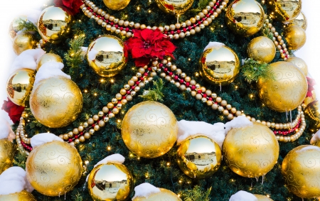 Christmas tree with decoration and snowの写真素材