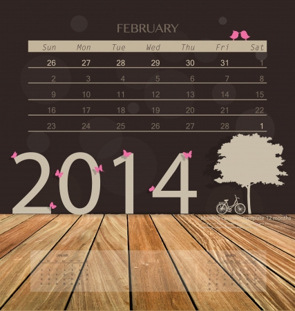 2014 calendar, monthly calendar template for February. Vector illustration.のイラスト素材