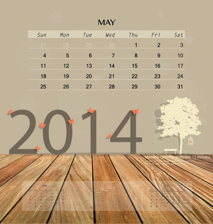 2014 calendar, monthly calendar template for May. Vector illustration.のイラスト素材