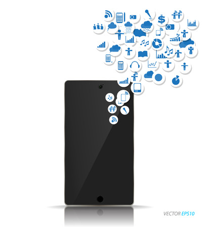 Touchscreen device with cloud of colorful application. Vector illustration.のイラスト素材