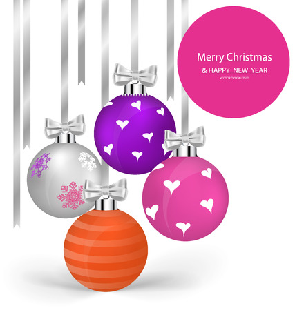 Christmas balls with ribbon and bow, vector illustration.のイラスト素材