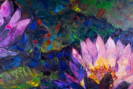 Oil painting of beautiful lotus flowerの写真素材