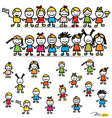 Set of cute happy cartoon kids. Vector illustration.のイラスト素材