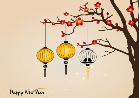 Big traditional chinese lanterns will bring good luck and peace to prayer during Chinese New Year. Vector Illustration.のイラスト素材