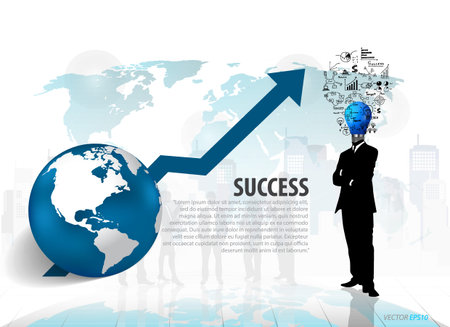 Bulb headed man standing in abstract business background. Vector illustration.のイラスト素材