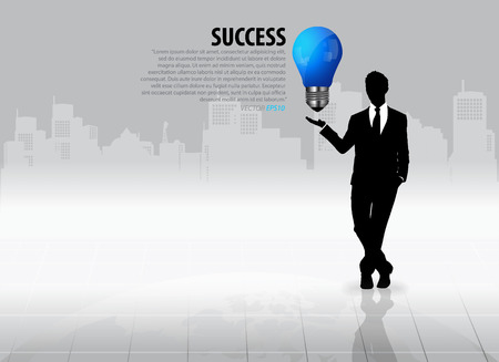 Businessman with light bulb on his hand concept for idea. Vector illustration.のイラスト素材