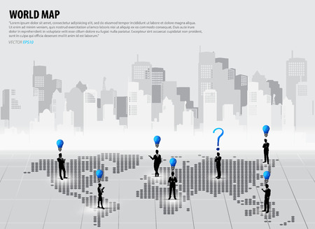 Business people silhouettes with building . Vector illustration.のイラスト素材