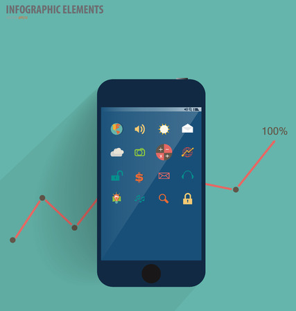 Infographic design template - modern touchscreen device with application icon, vector illustrationのイラスト素材