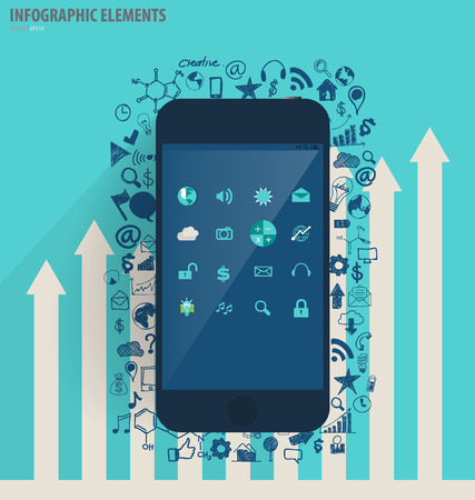 Infographic design template - modern touchscreen device with application icon, vector illustrationのイラスト素材