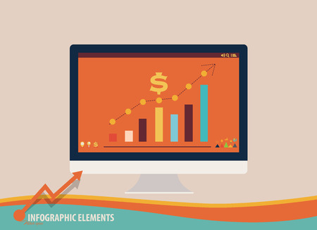 Infographic design template - modern computer with graph, vector illustrationのイラスト素材