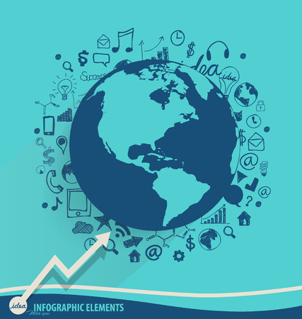 Modern world globe with application icon, modern template design. Vector illustration.のイラスト素材