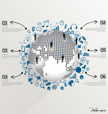 Modern world globe with application icon, modern template design. Vector illustration.のイラスト素材