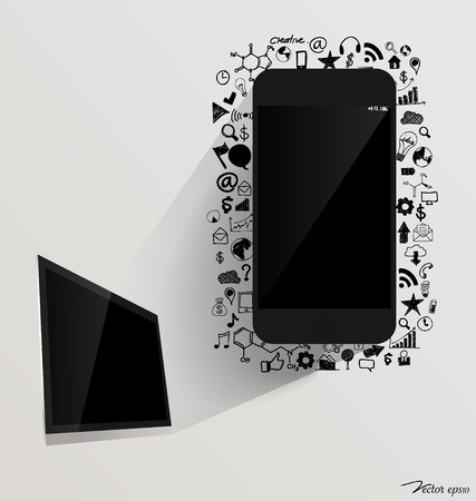 Touchscreen device and computer display with application icon. Vector illustration.のイラスト素材