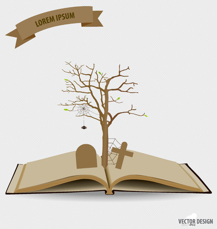 Tree on opened book. Vector illustration.のイラスト素材
