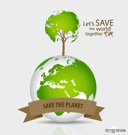 Save the world: Tree shaped world map on a globe. Vector illustration.のイラスト素材