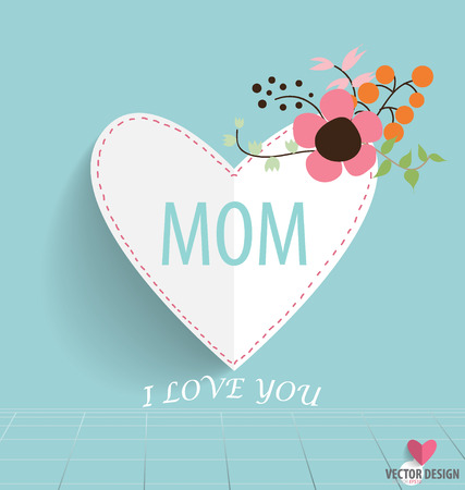 Happy Mothers's Day, heart paper with floral bouquets. Vector illustration.のイラスト素材