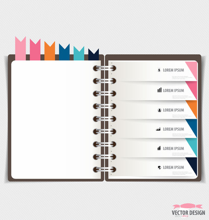 Modern Design template of spiral notebook with ribbons, infographics background. Vector illustrationのイラスト素材